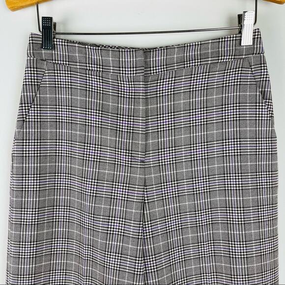 Halogen brown purple plaid checked wide leg preppy academia cropped pants 2 - Picture 2 of 8